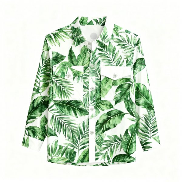 Women's White Shirt with Tropical Leaf Print
