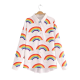 White Long-Sleeve Shirt with Colorful Rainbow Print