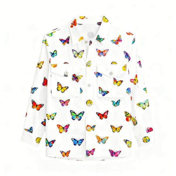 Women's White Shirt with Colorful Butterfly Print