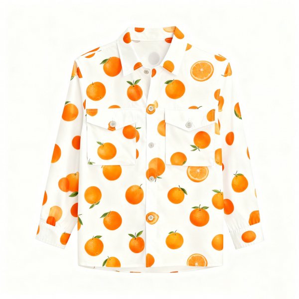 Women's White Shirt with All-Over Orange Print