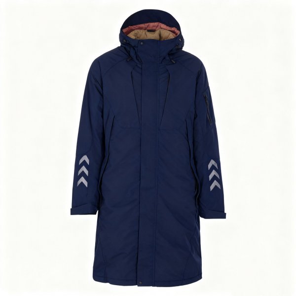 Men's Navy Long Coat with Gray Arrow Sleeve Print